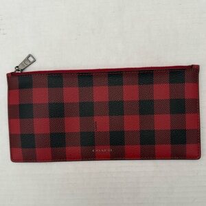Coach Buffalo Plaid Leather Makeup Pencil Bag Clutch Wallet